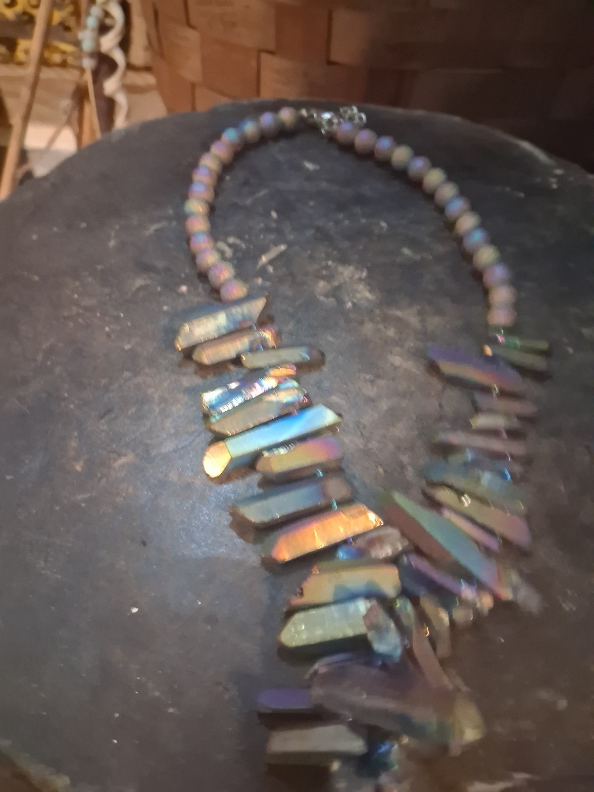 **EXCELLENT RAINBOW TITANIUM QUARTZ CRYSTAL NECKLACE & PENDANT NICE!!*