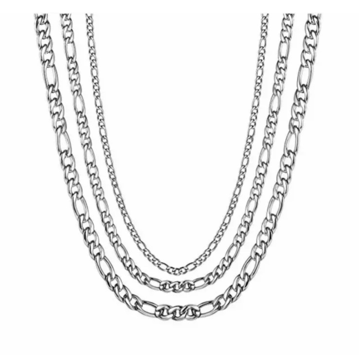 Figaro Necklace Silver Stainless Steel Cuban Curb Chain 18-24″ inch 3-7.5mm Mens
