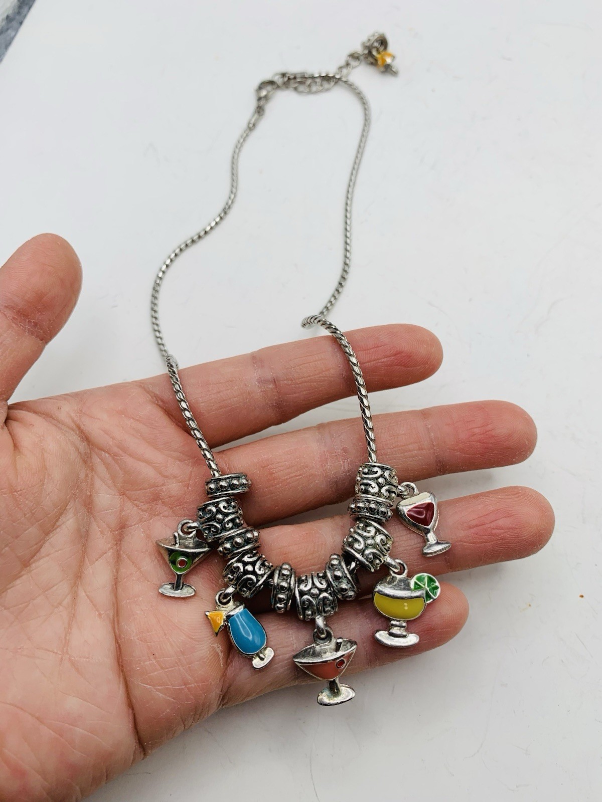 Fun Flirty Colorful Enamel Cocktails Margaritas Summer Drinks Charm 18” Necklace