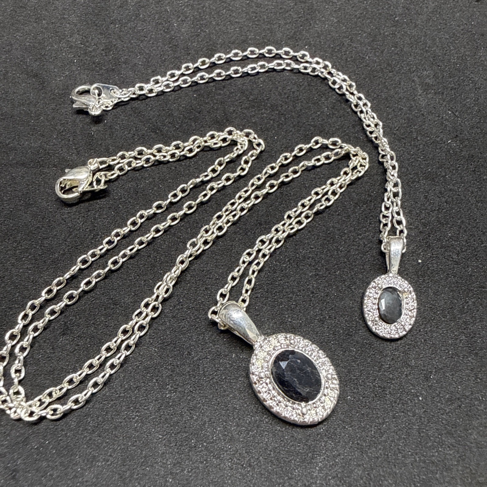 RETRO Sapphire Necklace & Bracelet Silver Tone 46cm Chain Pretty Kitsch Unused