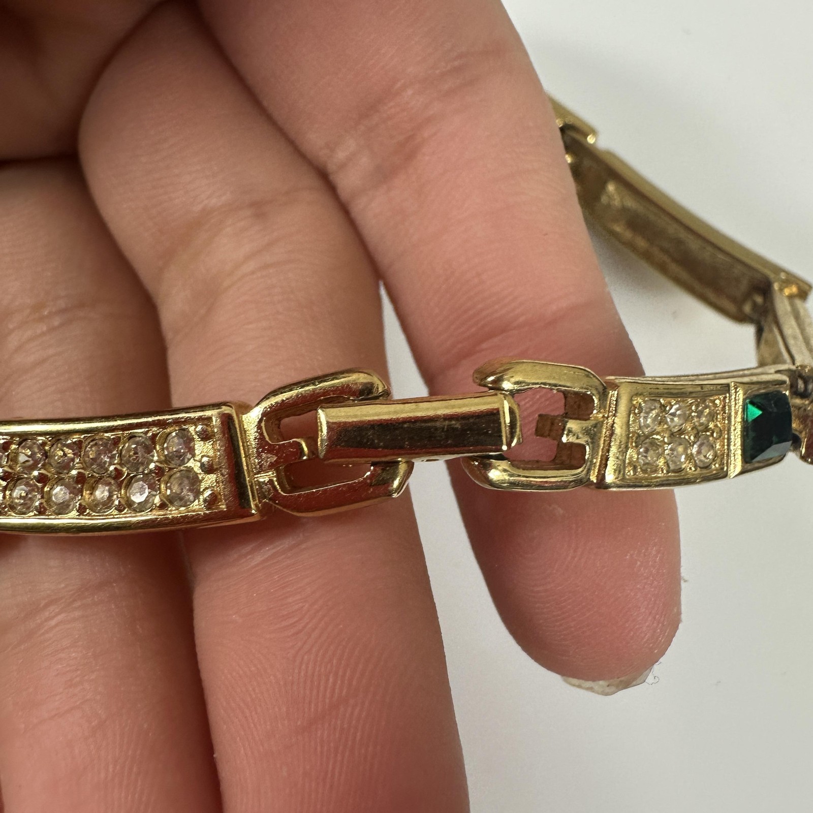 Givenchy Necklace Gold Tone Green Crystal Rhinestone Collar Tennis 15 In Jewelry