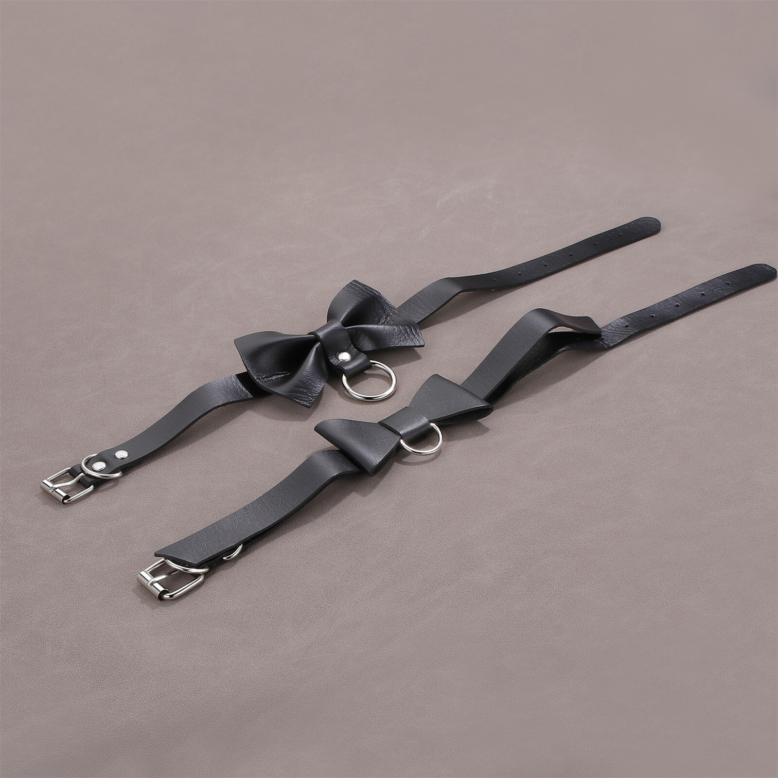 2pcs Women’s Gothic Punk Bowknot Black PU Leather Choker Necklace Collar Bondage