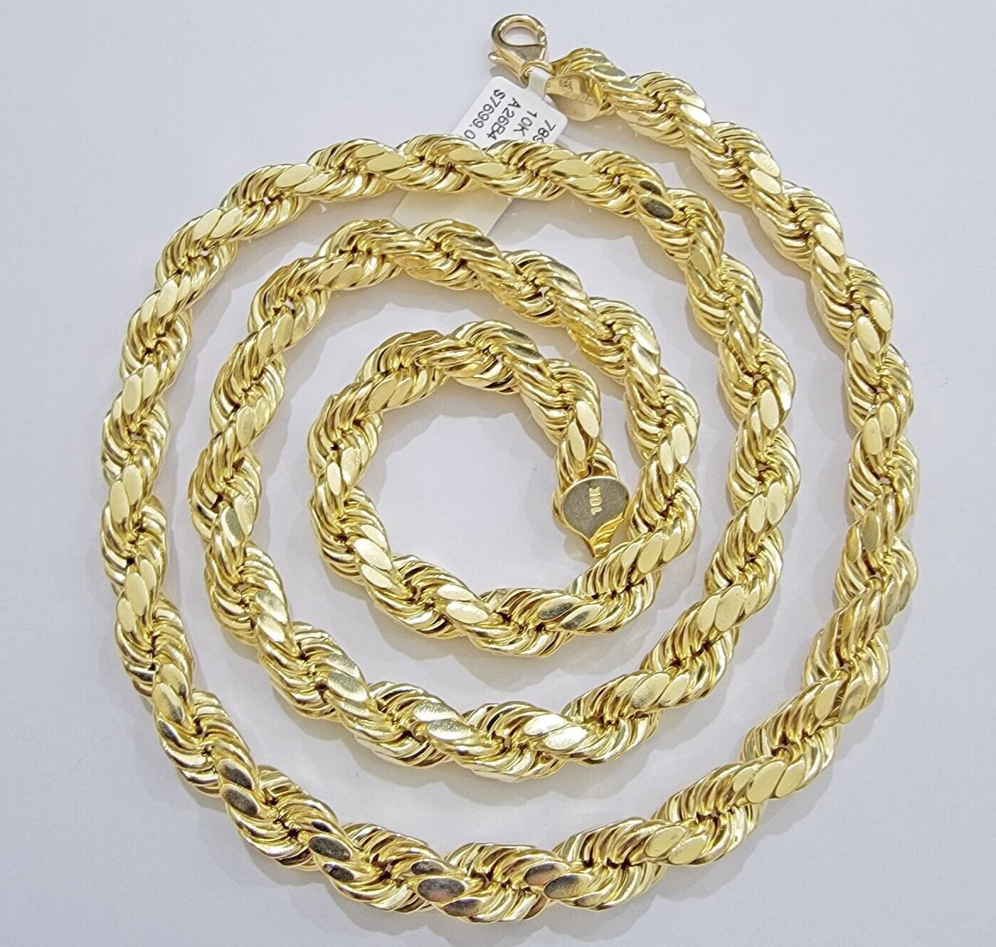 10k Yellow Gold Rope Chain Necklace 24 Inch 8mm Diamond Cuts Men’s REAL 10KT
