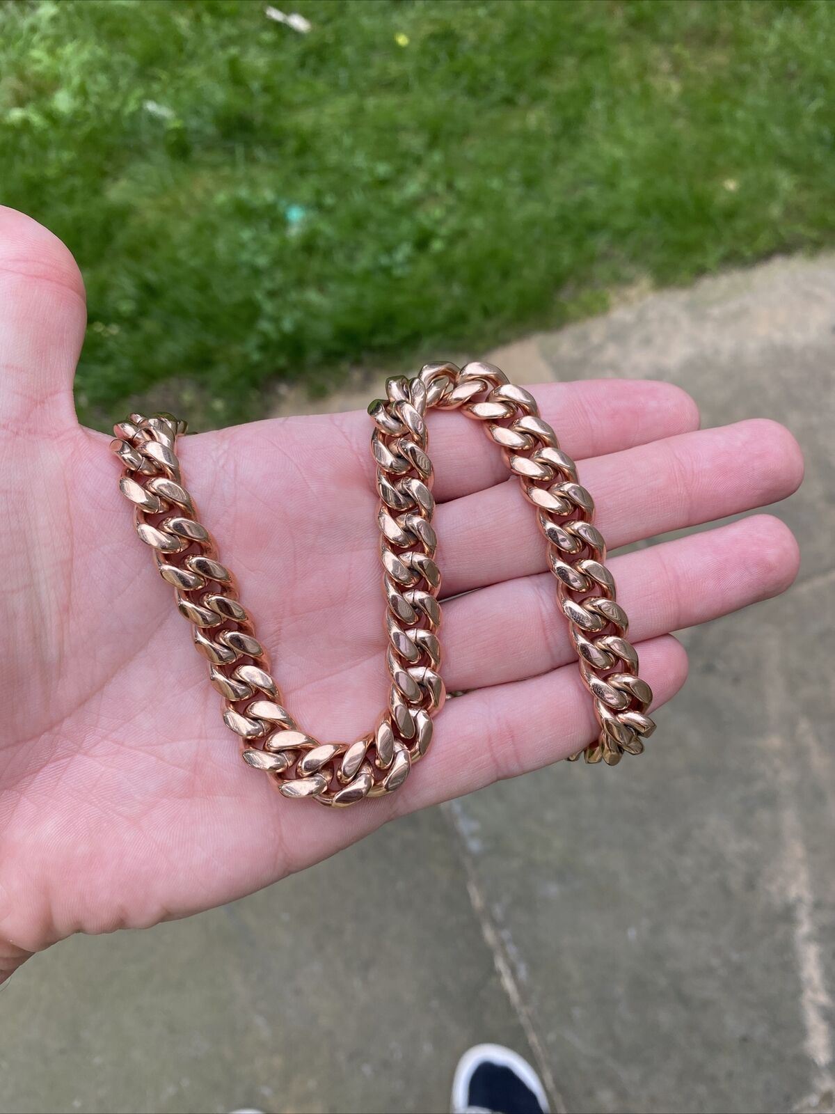 12mm 20″ Mens Miami Cuban Link Choker 14k Rose Gold Plated Stainless Steel Chain