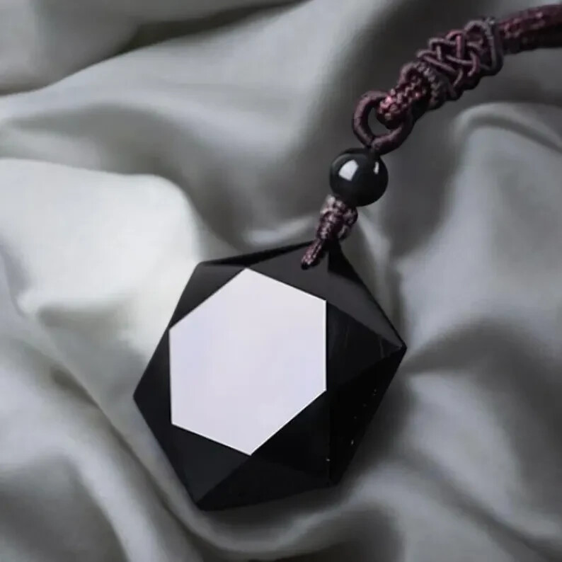Natural Black Obsidian Stone Pendant Healing Fashion Amulet Unisex Necklace Gift