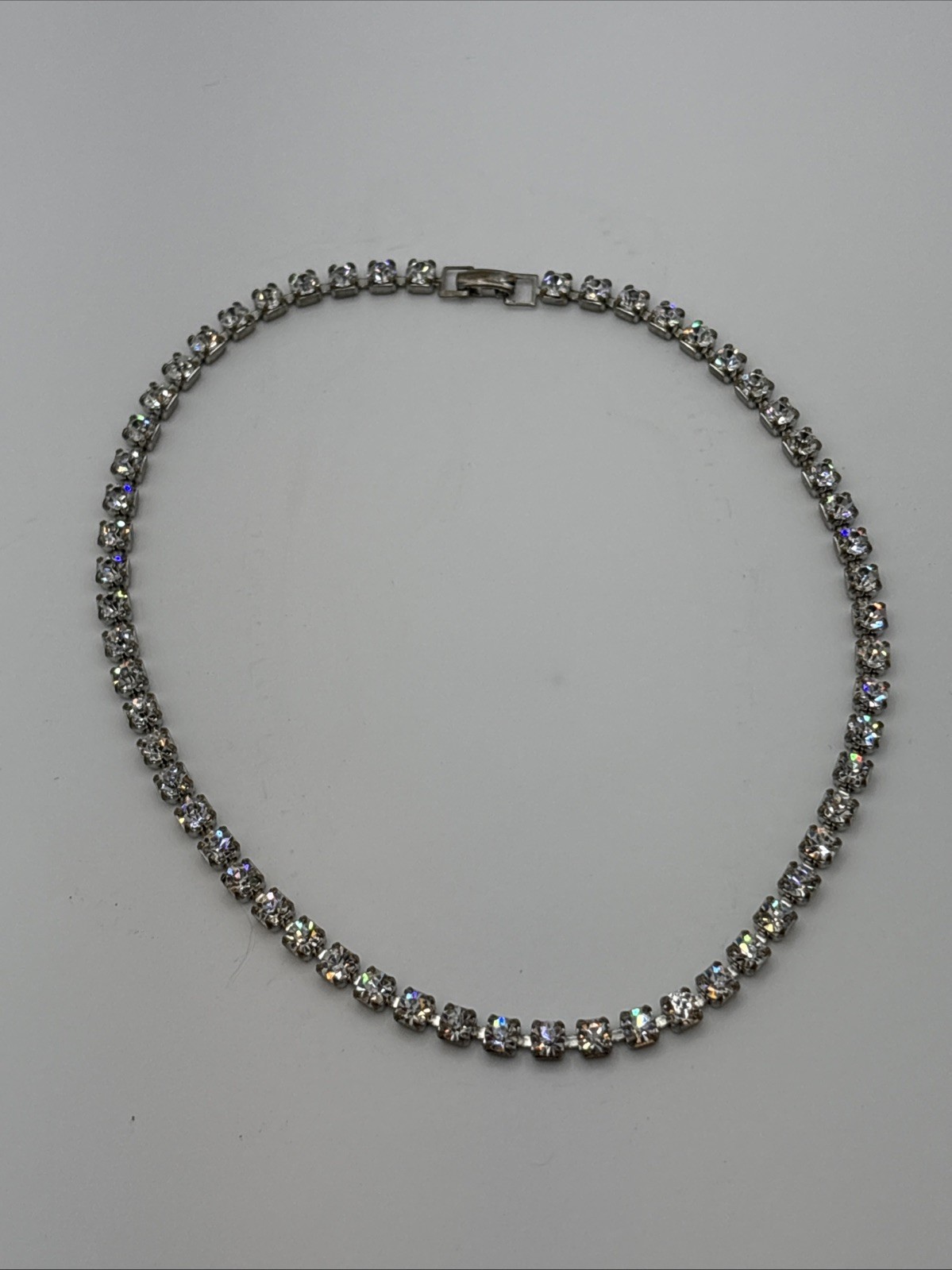 13” Silver Tone Tennis Necklace White / Colorless Rhinestones Costume Choker