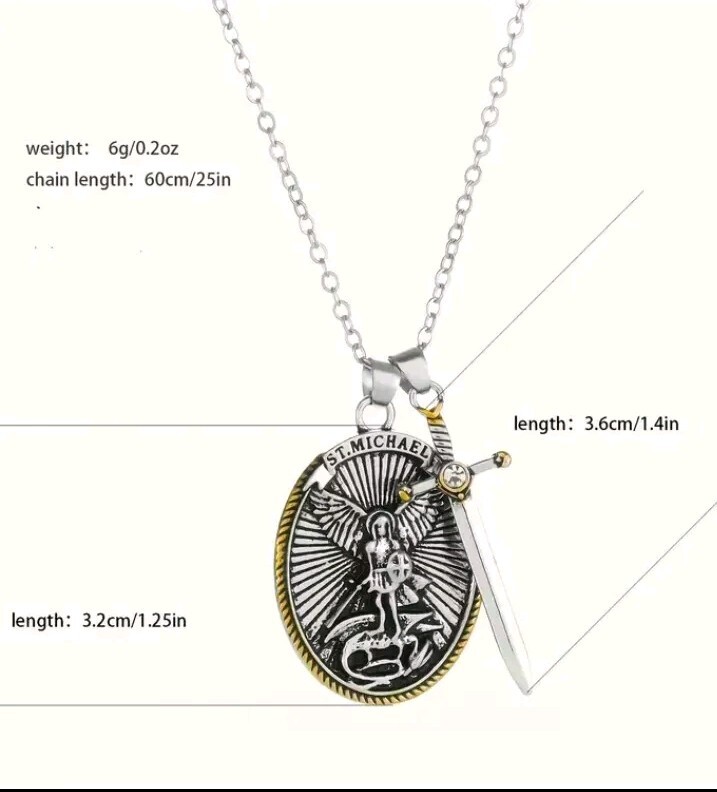 Cadena Acero Inoxidable Medalla Amuleto Protector Con Arcángel San Miguel