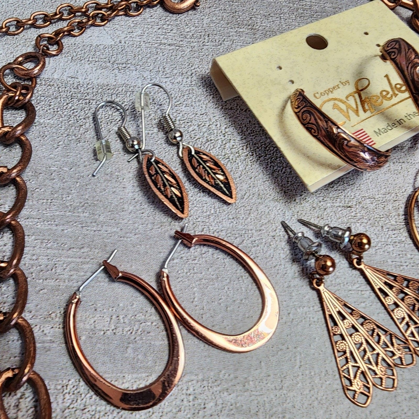 Copper Hoop Earring Necklace Jewelry LOT