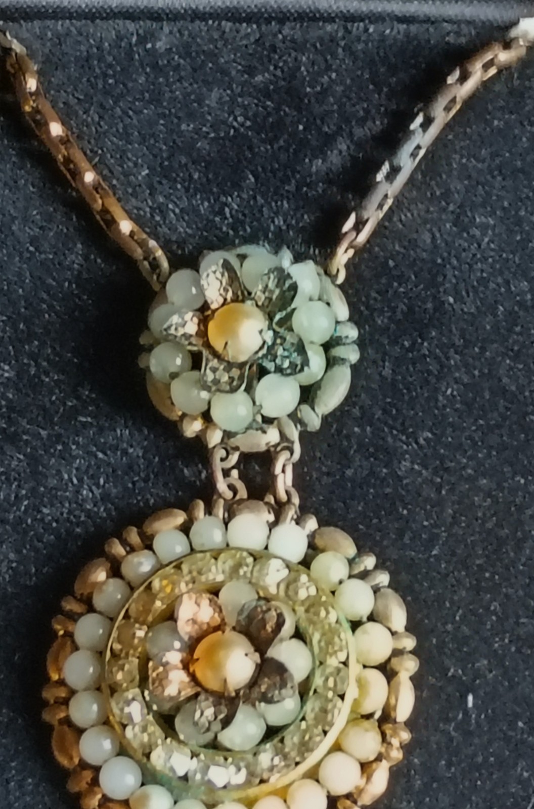 DESIGNER INSPIRED GOLD TONE METAL BEAD & RHINESTONE PENDANT CHAIN NECKLACE