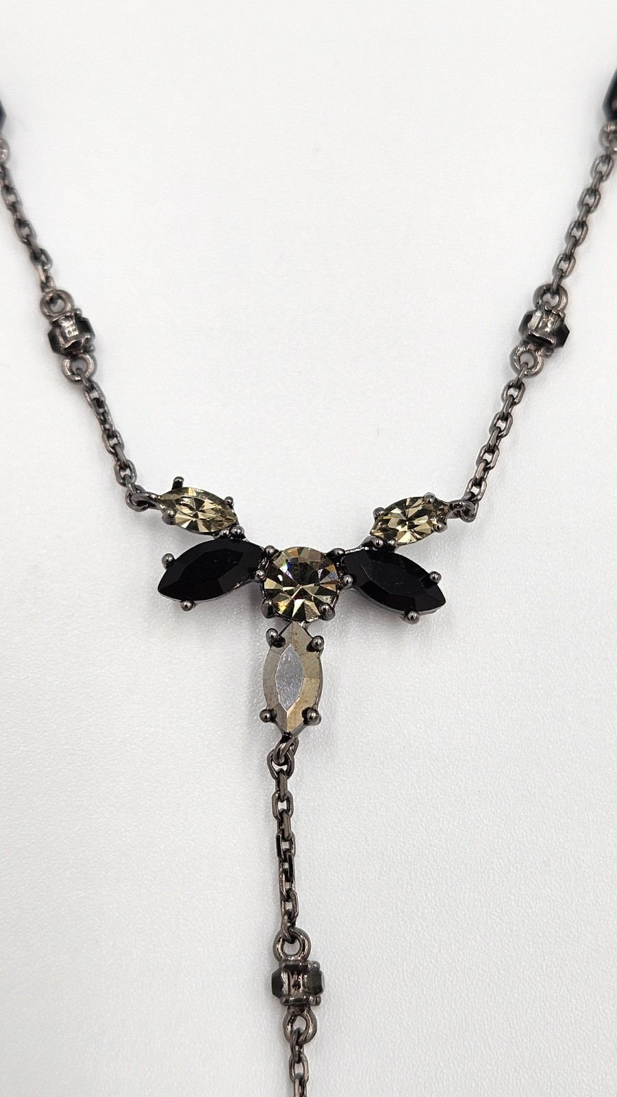 Marchesa X6314 Black & Grey Crystal Cluster ‘Poppy’ Y- Necklace