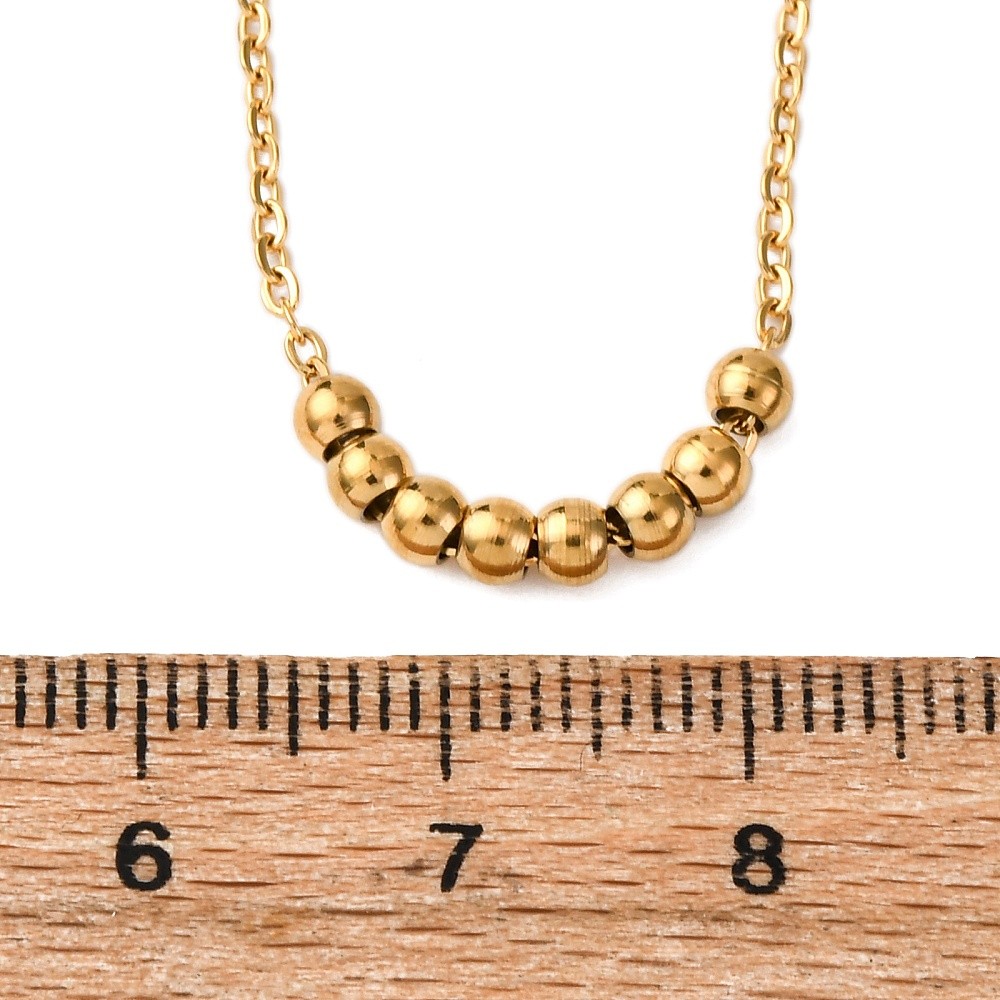 Pendant Necklace Stainless Steel 18K Gold Plated Round Beaded 16.14 in N132