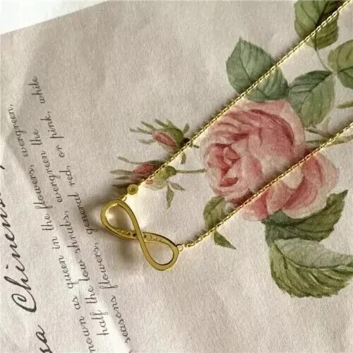 Elegant Infinity Pendant Necklace Round Simulated Diamond 14K Yellow Gold Plated