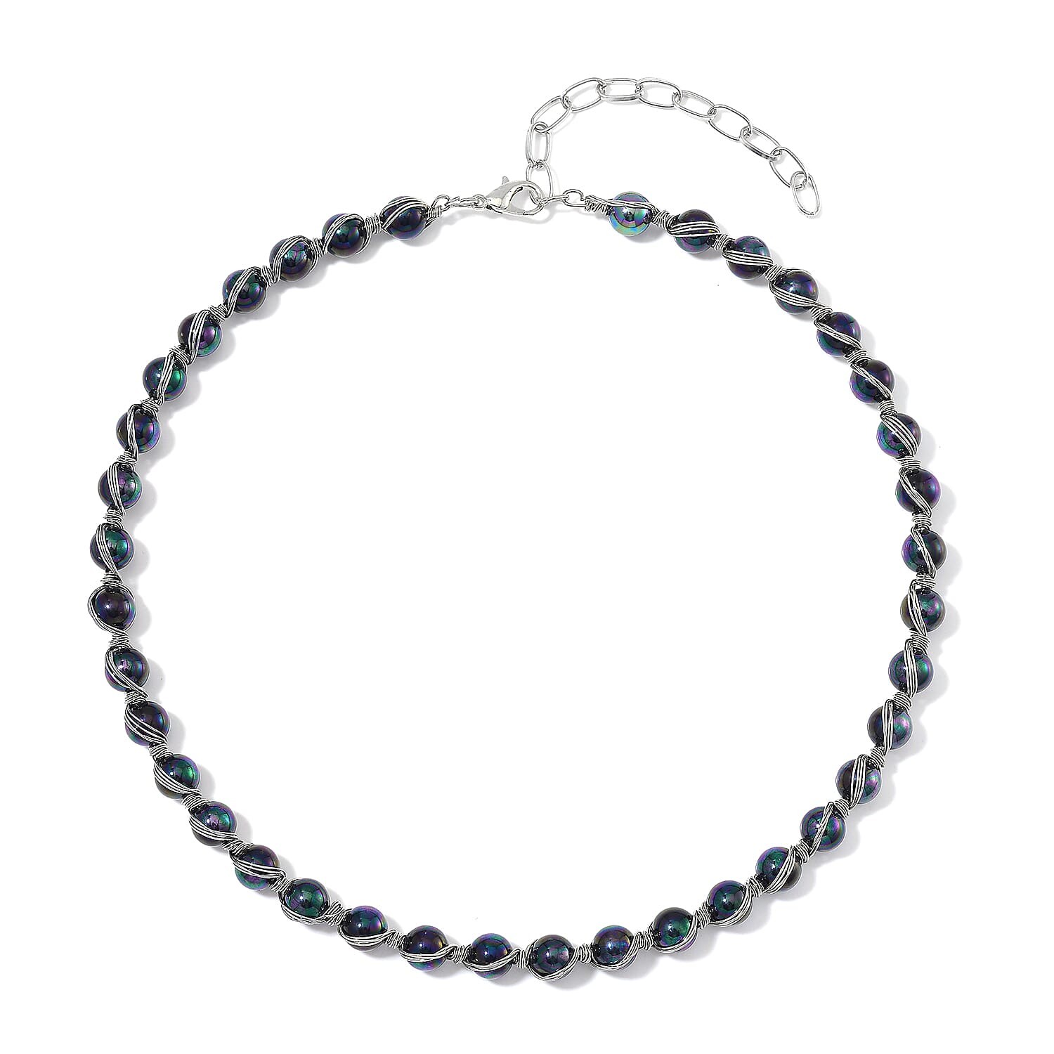 Peacock Color Shell Pearl Chocker Necklace in Silvertone 16-20 Inches