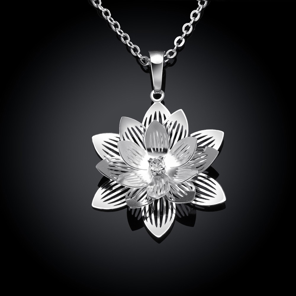 Classic 925 Sterling Silver Filled SF Flora CZ Pendant Necklace N-A650 Gift