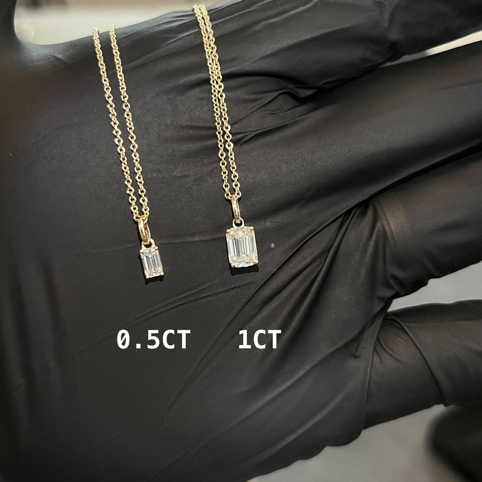 Emerald Cut Moissanite Solitaire Pendant with Necklace – 925 Silver or 14k Gold