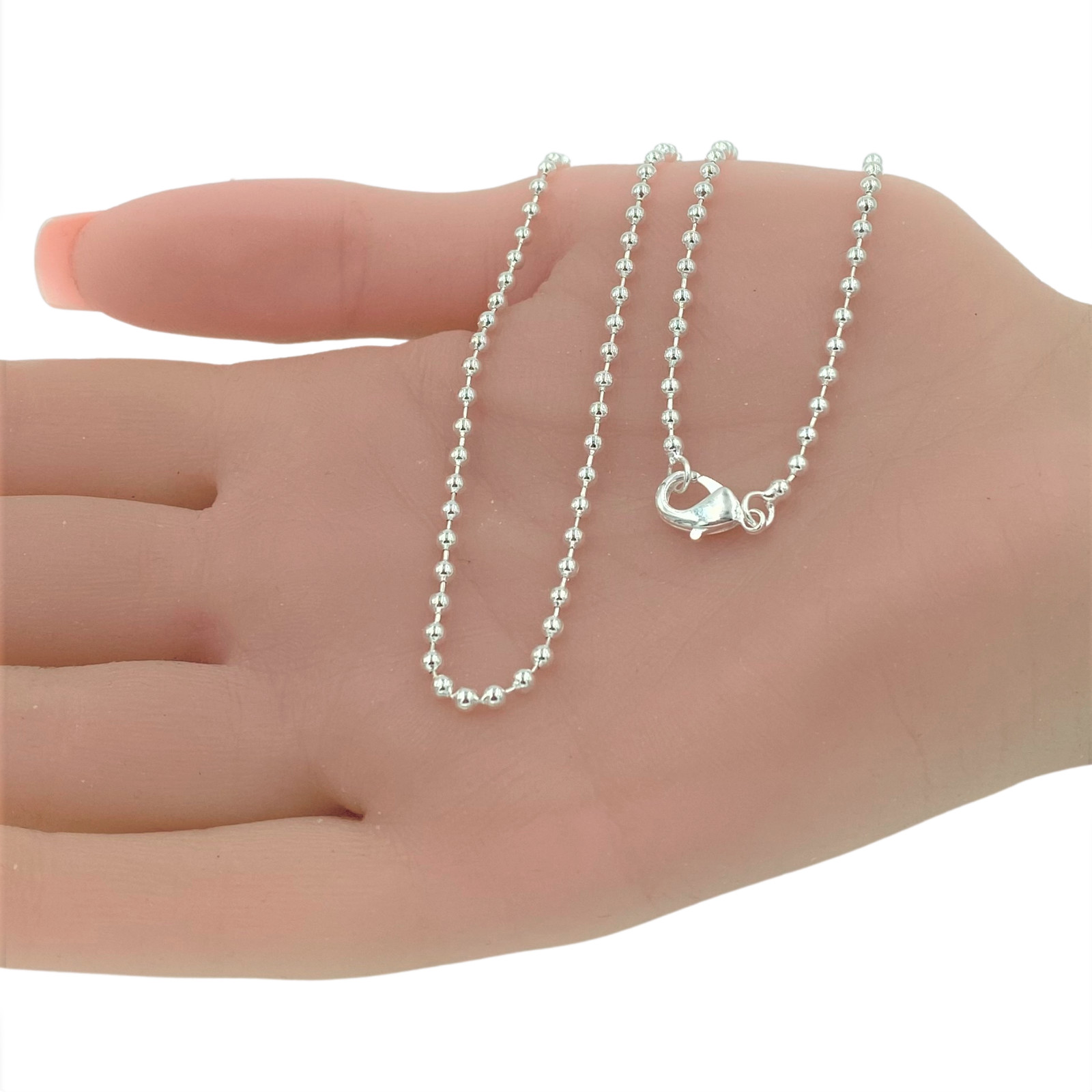 Italian 1mm Beaded Chain Necklace Sterling Silver