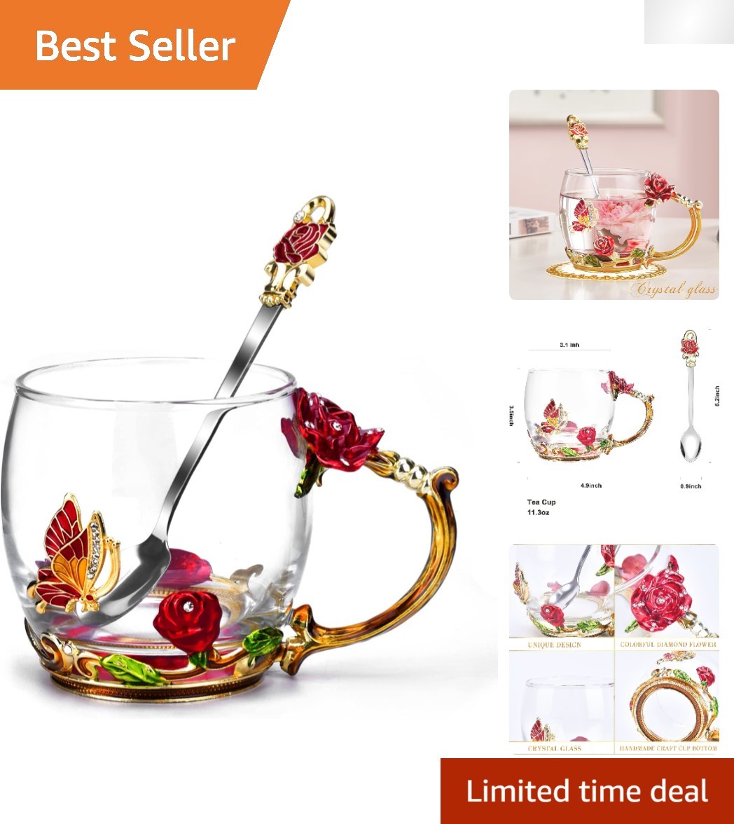 Stylish 12oz Glass Enamel Mug Set with Spoon – Unique Gifting Idea for Women