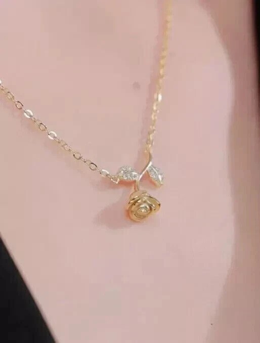 14k Yellow Gold Plated Round Cut Simulated Diamond Women’s Fancy Pendant Chain