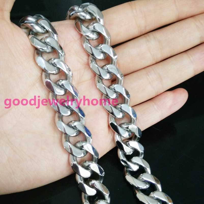 Hot 12/15/17mm Stainless Steel Silver Cool Mens Curb Cuban Chain Necklace 7-40″