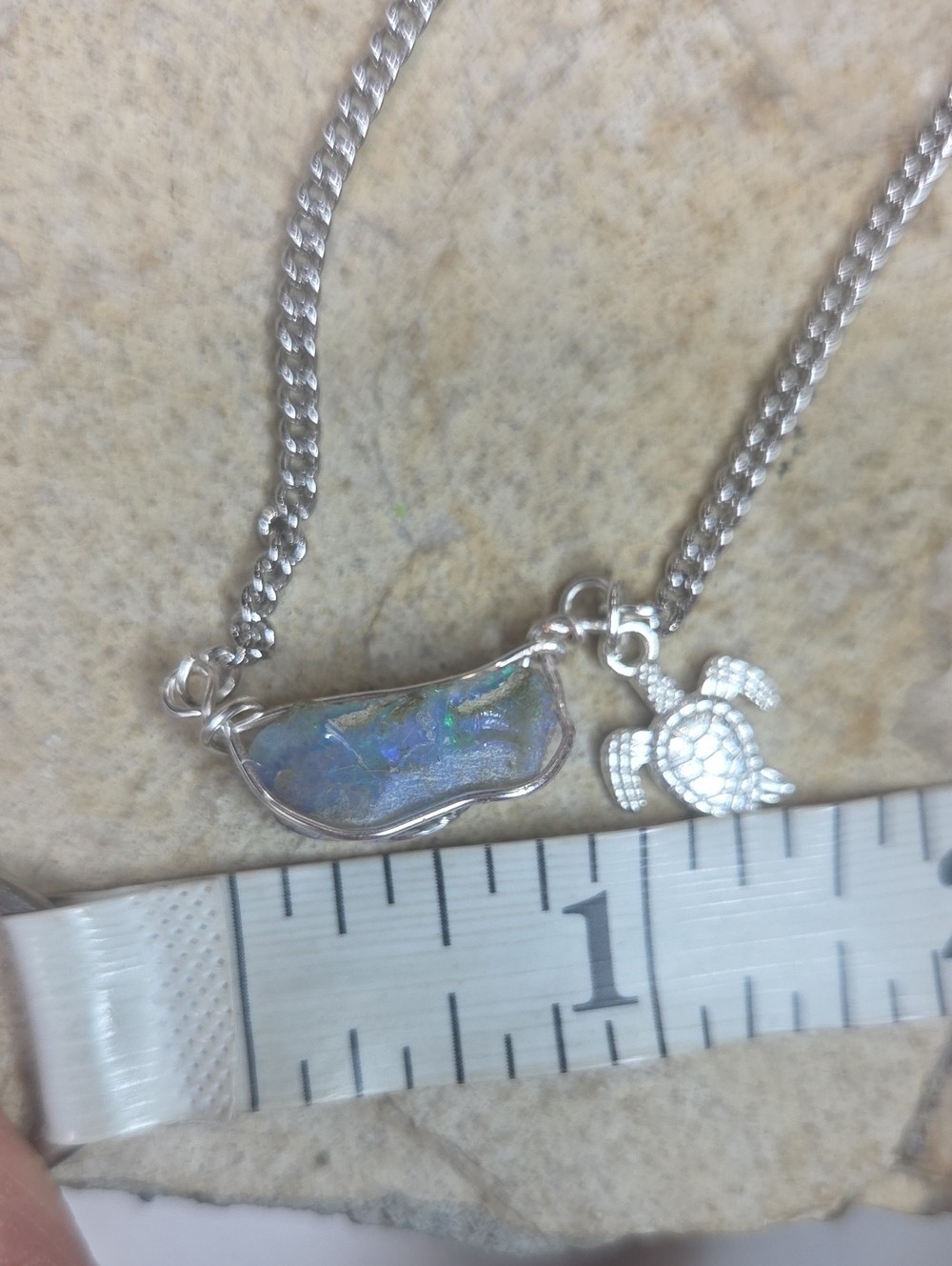 Handmade Ethiopian Oppal Wire Wrapped Necklace With Turtle