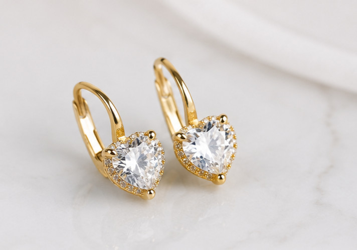 3Ct Heart Cut Simulated Diamond Huggie Hoop Earrings 14K Yellow Gold Plated