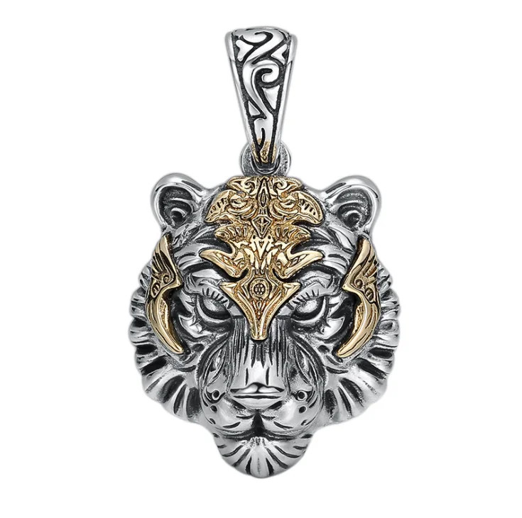 Men’s Fashion Jewelry Silver Tiger Head Pendant Necklace 569