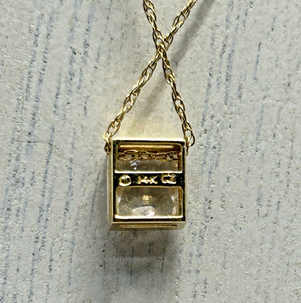 14K Gold CZ Square Solitaire .5 Ct Pendant Necklace 16in Chain 1.4g