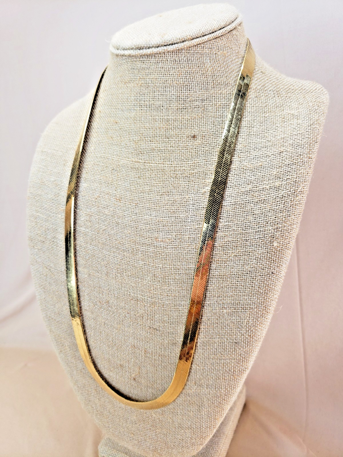 14K Gold Plated Wide Herringbone Chain Necklace 30″ 9 mm Signed Vision 14K GL