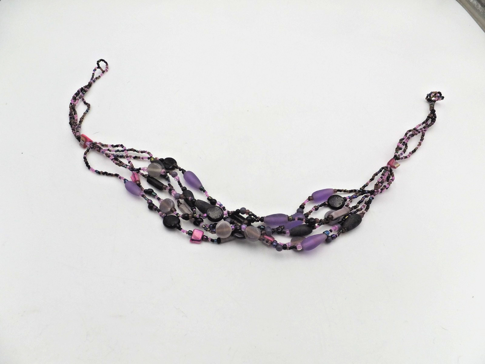 Purple Themed Multi Strand Beaded Necklace, 21 or 22 Inches, Unknown Maker
