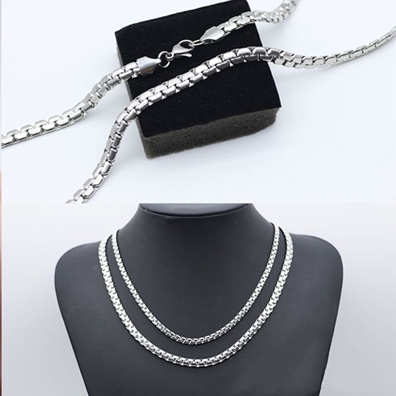 2.5/3/4mm Woman Man Real Stainless Steel Square Rolo Box Flat Chain 18-32”
