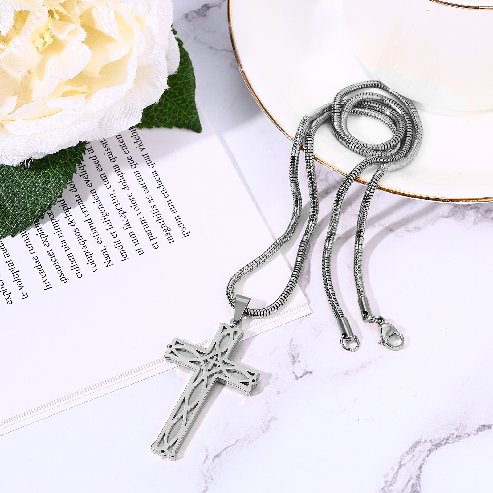 Mens Boys Celtic Knot Cross Crucifix Stainless Steel Pendant Necklace Chain 22in