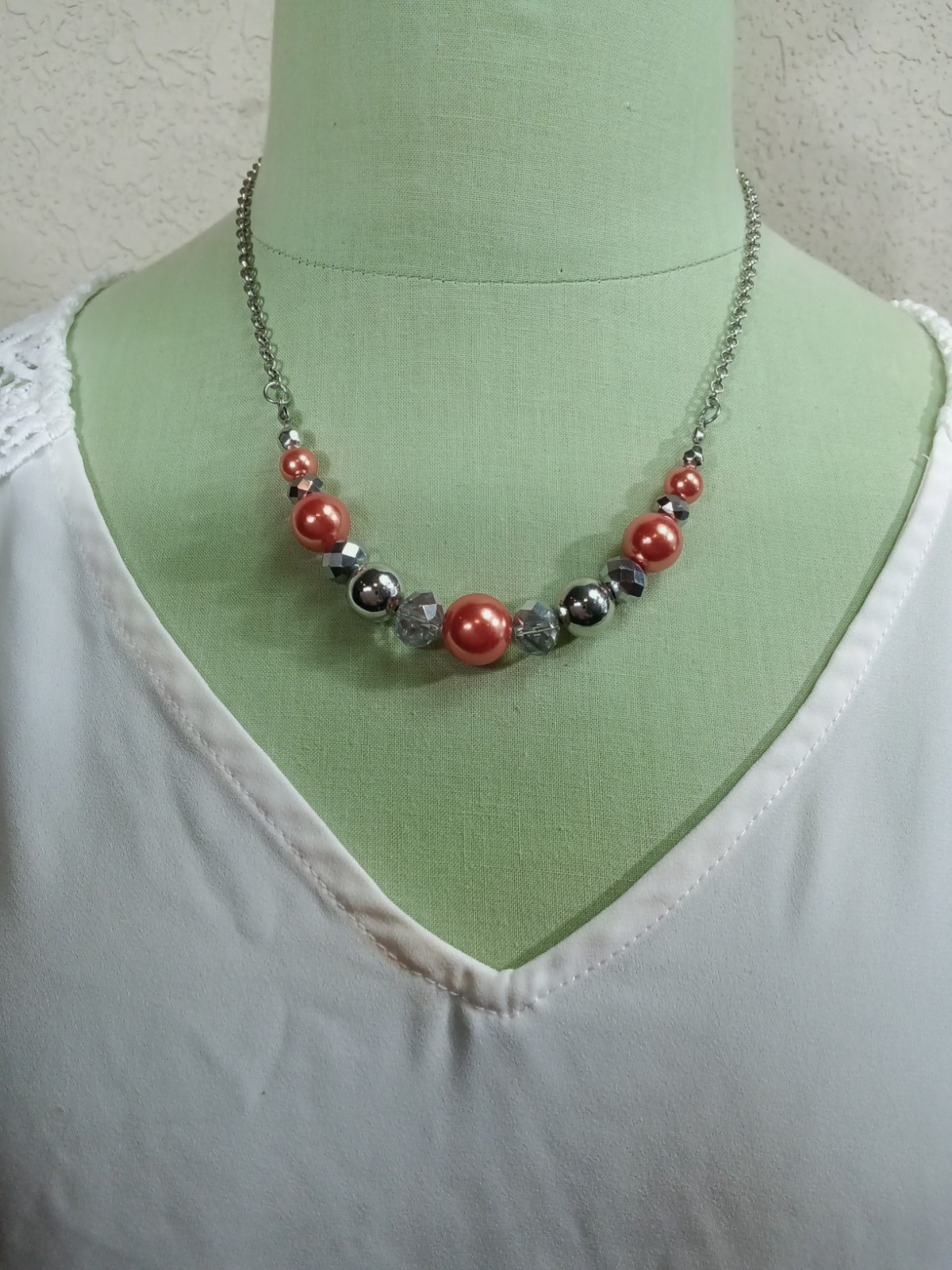Metal Orange & Cristal Necklace 18″ , Brazalets & Ring Vintage VJ-005