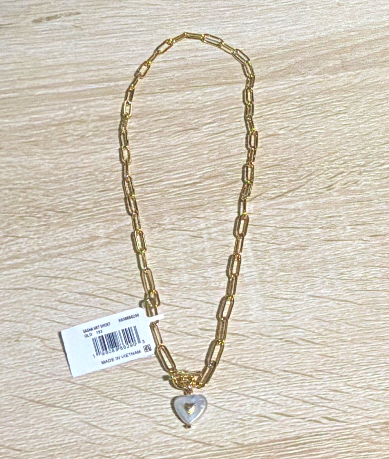 Gold-Tone Paperclip Chain Necklace with Clear Heart Crystal Charm Pendant