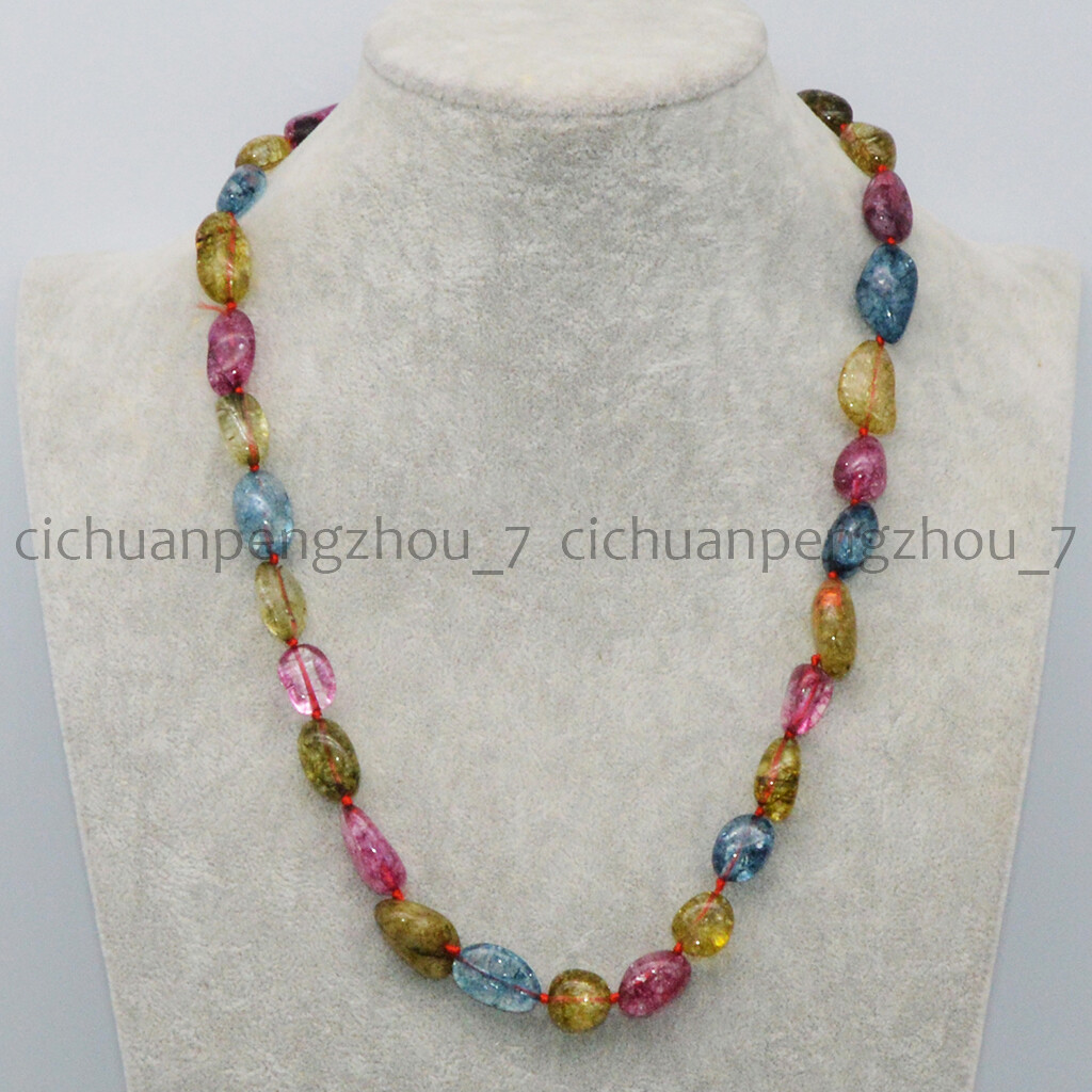 Long 36” 12-15mm Multicolor Tourmaline Irregular Gemstone Beads Necklace