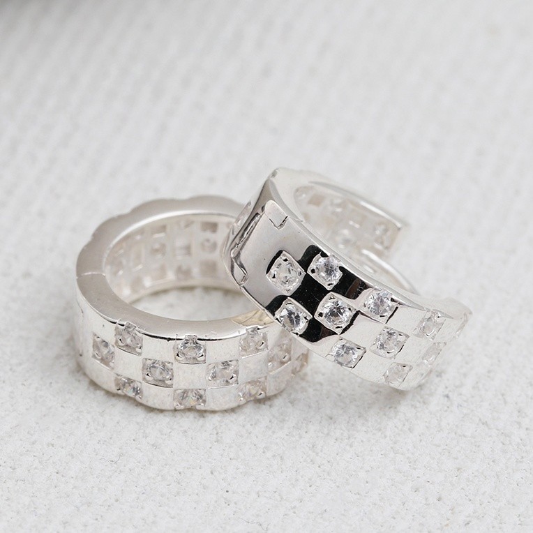 925 Sterling Silver Cubic Zirconia Huggie Hoop Earrings Korean Jewelry