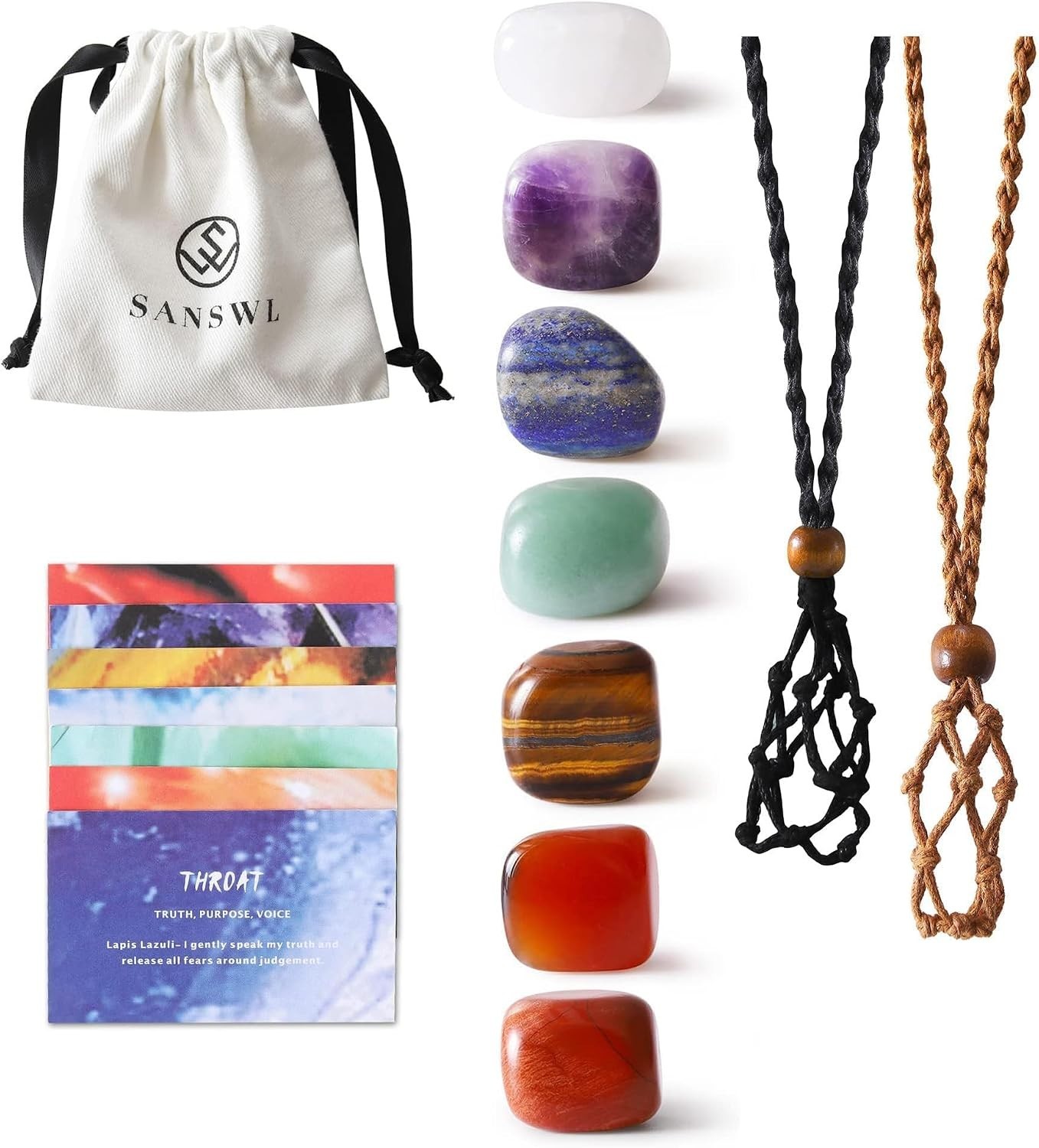 Boho 7 Chakra Stones Crystal Necklace – Adjustable Cord for Energy and Balance