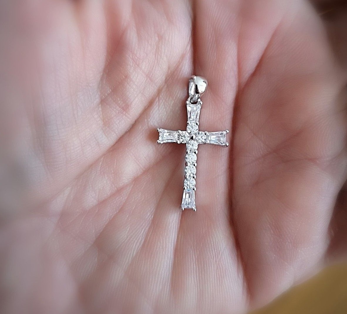 1 Ct Women Men Cross Pendant Necklace Simulated Diamond 14K Gold Plated Silver