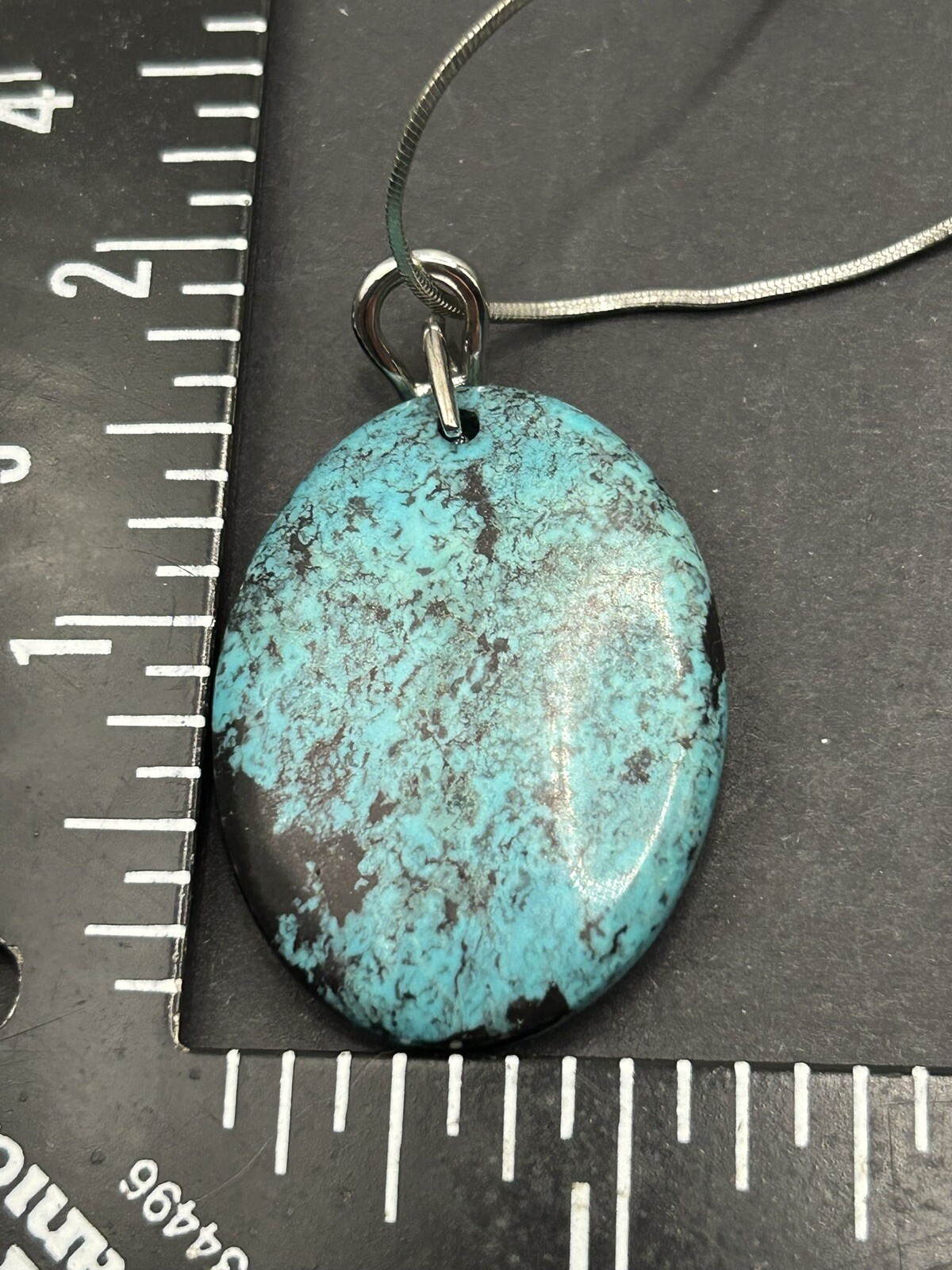 Turquoise Stone pendant Necklace With 8.5 “ Venetian Box Chain Stamped 18K GP