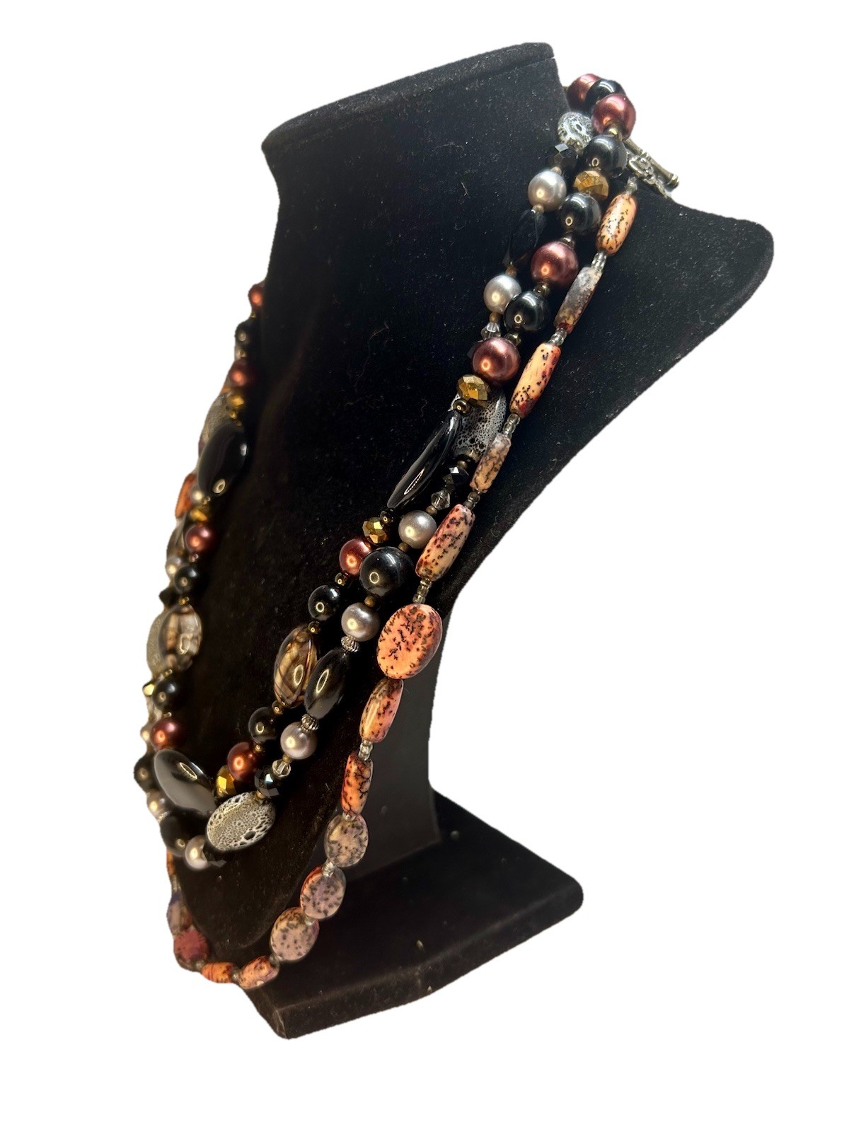 Lot Of 3 -Various Crafted Necklaces Beads & Stones Pendants Earthtones Vintage