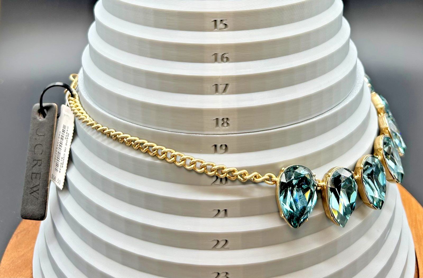 J Crew Crystal Teardrop Statement Necklace Blue Grey Bib Collar Gold Tone NWT