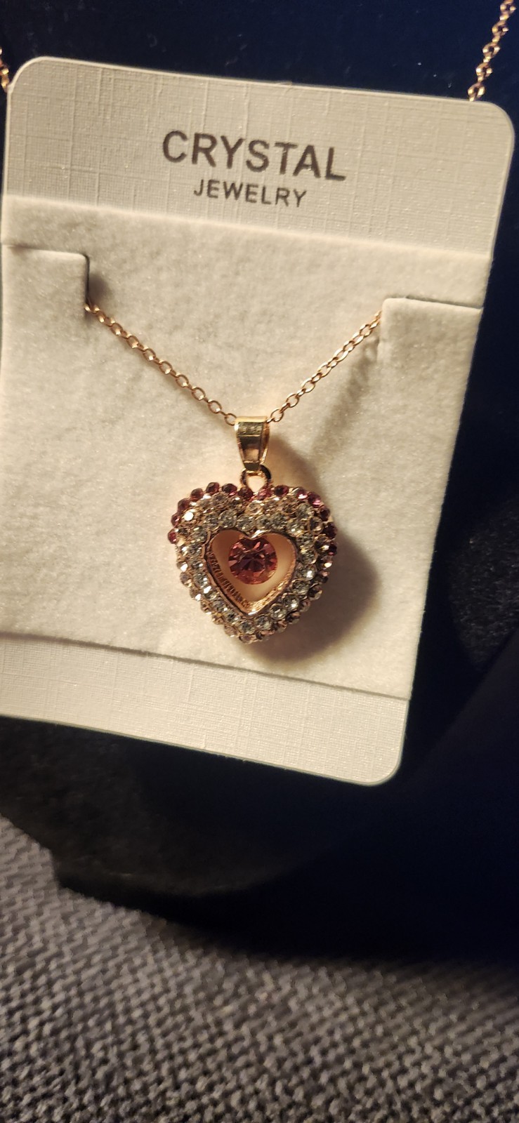 Vtg Red Colored Crystal Heart Necklace 16-20in Adjustable Chain