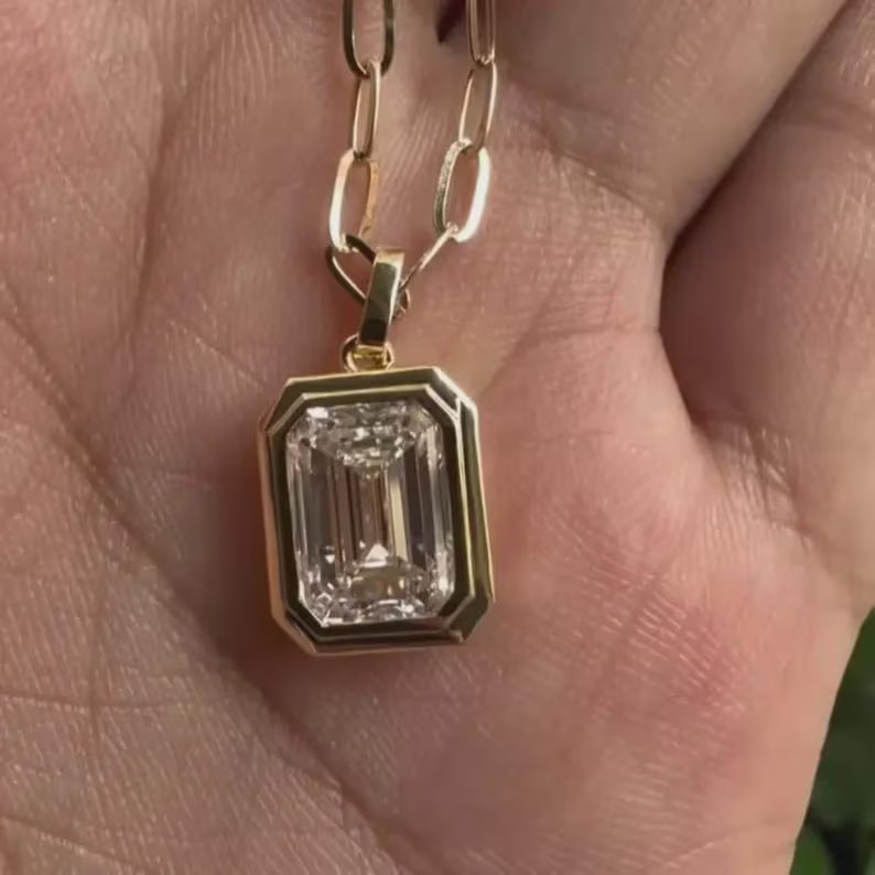 3 Ct Lab Grown Diamond Emerald Cut 925 Sterling Silver Pendant Gift For Her