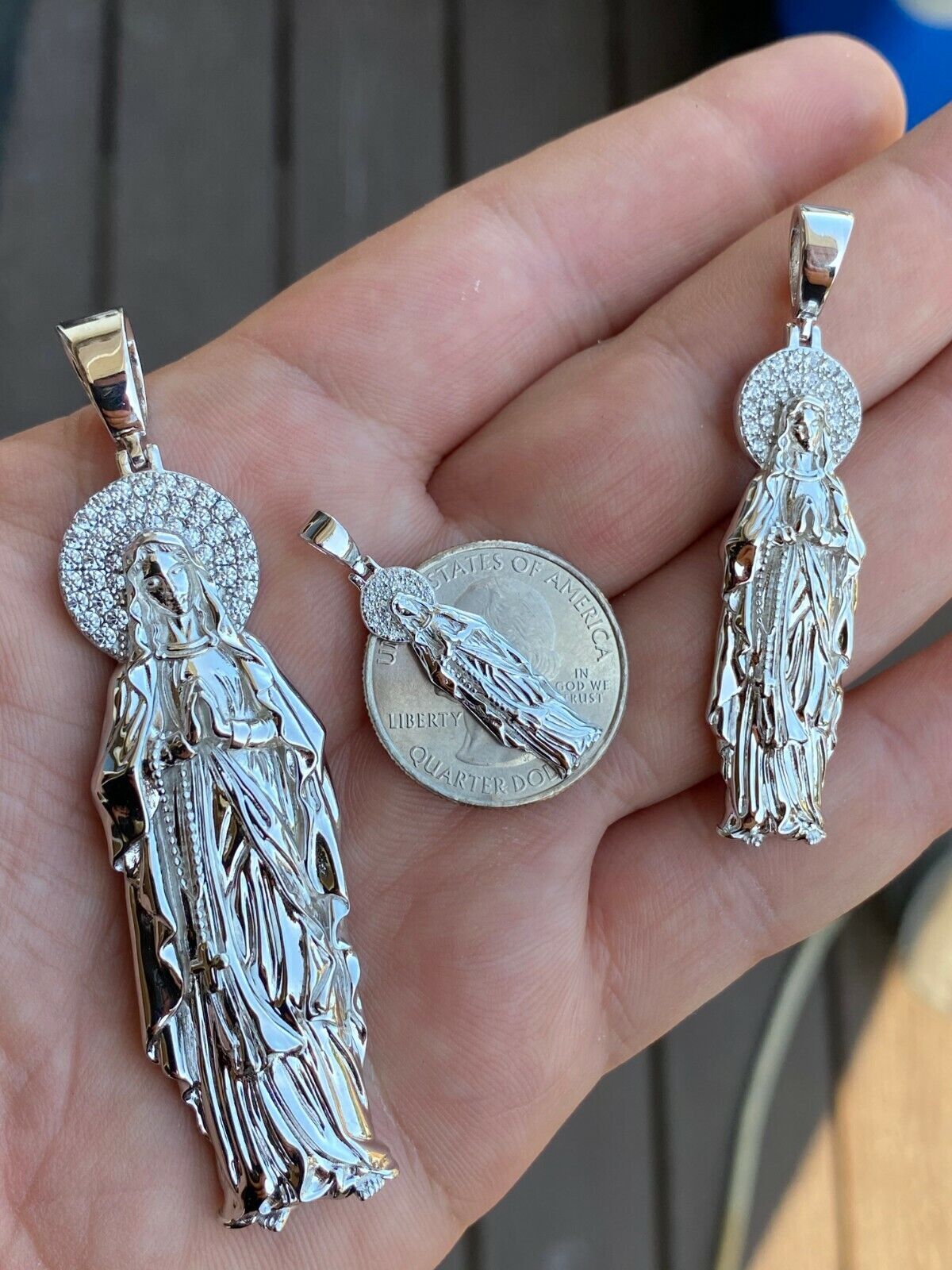 Real MOISSANITE 925 Silver Virgin Mary Guadalupe Pendant Iced Necklace – 3 Sizes
