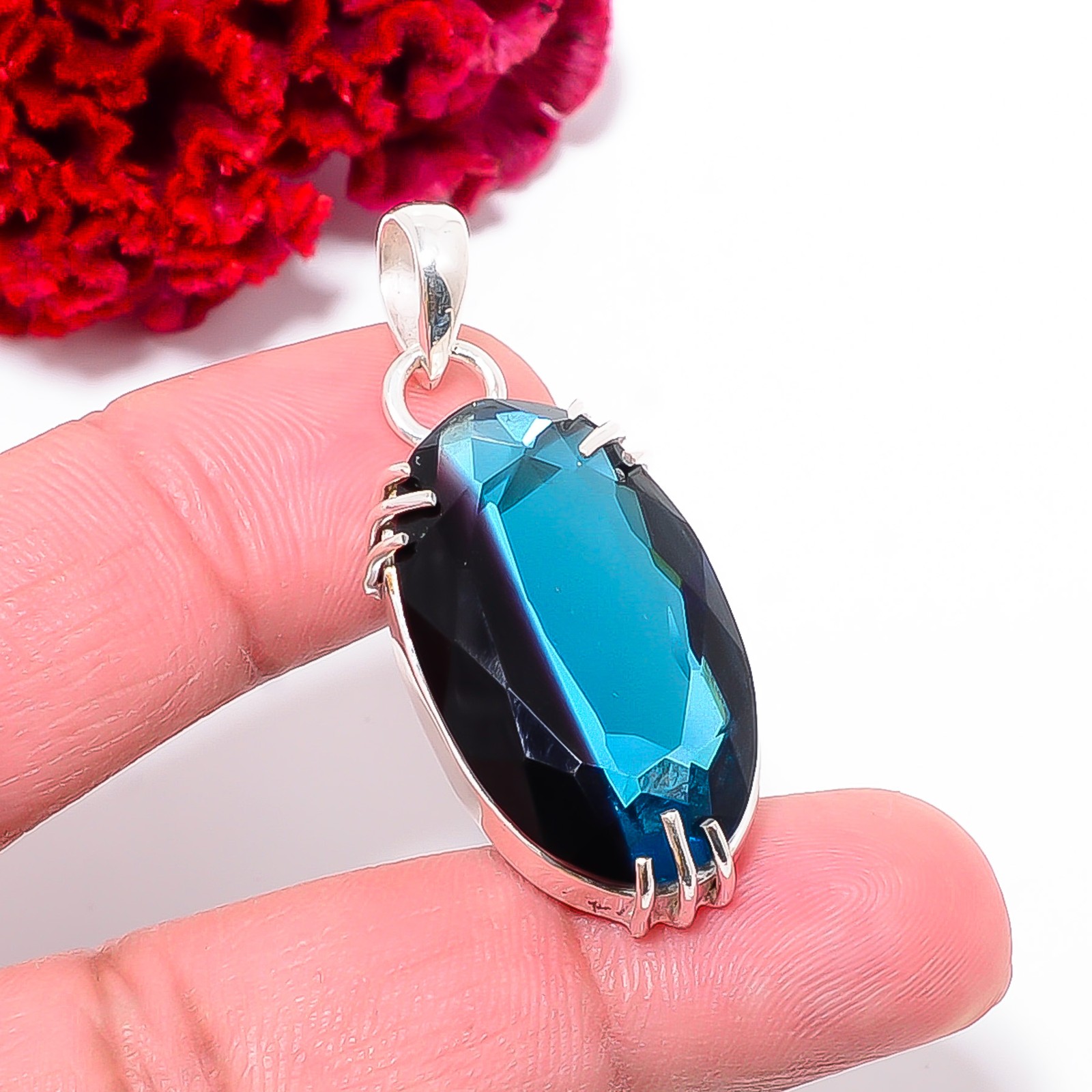 Black & Blue Bi-Colour Tourmaline Handmade 925 Sterling Silver Pendant 1.6 P80