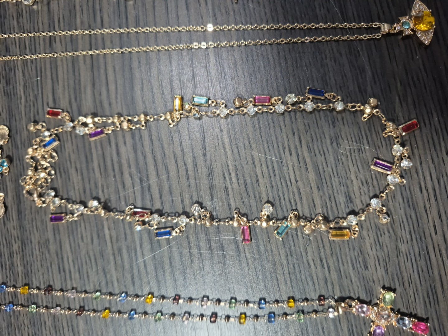 5 Piece Lot Colored & Clear Gold Tone Fashion Necklaces And Bracelet