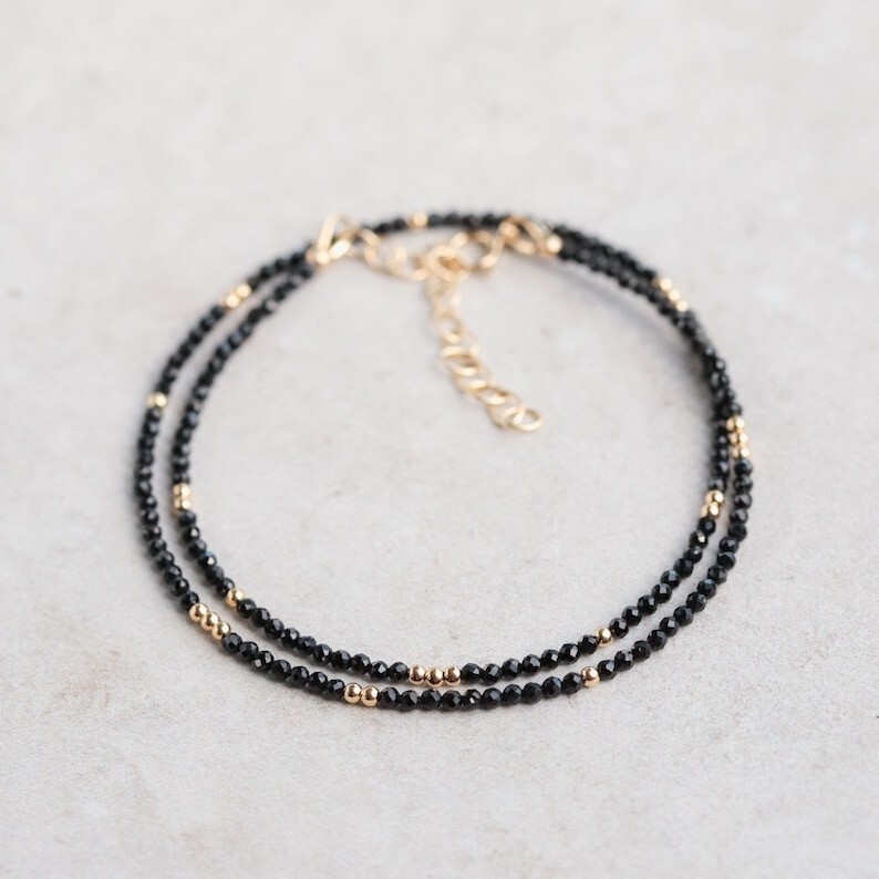 A+++ Nature Black Spinal Faceted Round Gemstone Beads Gold Filled Necklaces 18”