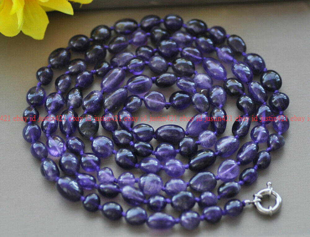 Natural 8-10mm Purple Amethyst Irregular Freeform Gemstone Bead Necklace 16-72”