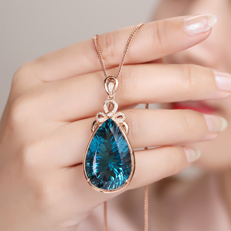 Blue Teardrop Gold Tone Chain Jewelry Gift Pendant Necklace