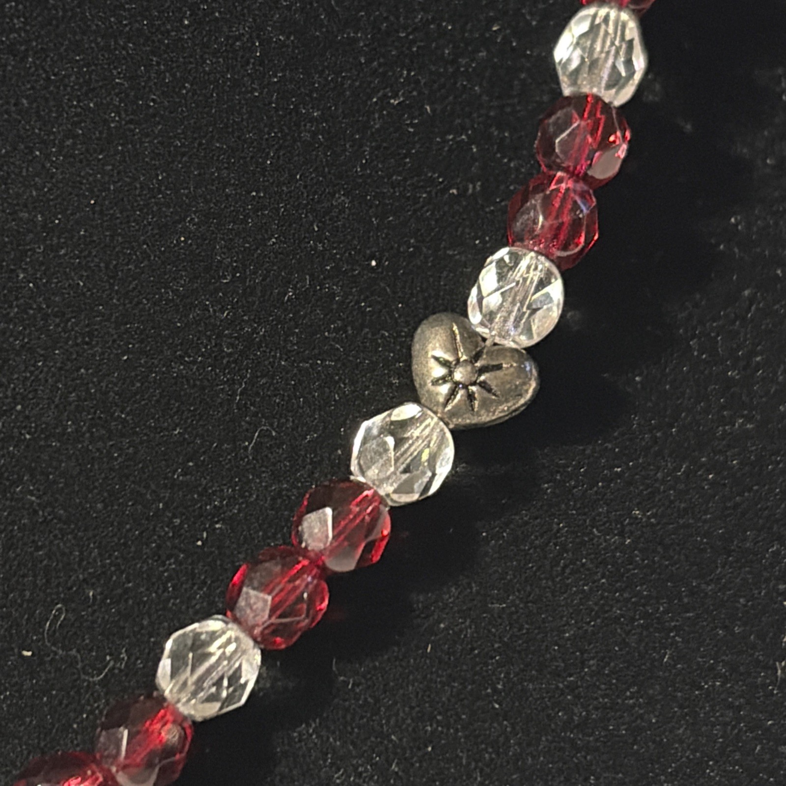 Love! Heart Red Clear Crystal Faceted Beaded Strand Necklace Toggle Closure 21″