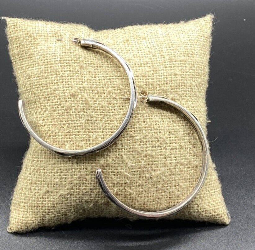 STERLING SILVER-Large Weighty Wrinkled Crinkled Hoop Post Earrings